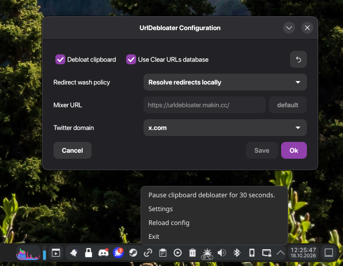 UrlDebloater desktop app running on Linux